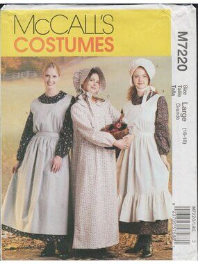 McCall's 7220 Prairie Pioneer Dress Apron Costume Pattern Misses Sz 16 18 Uncut